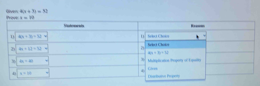 Given: 4(x+3)=32