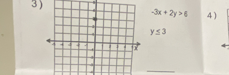 3 ) 
5
-3x+2y>6 4 )
y≤ 3
4 
_