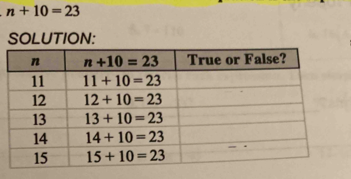 n+10=23
SOLUTION: