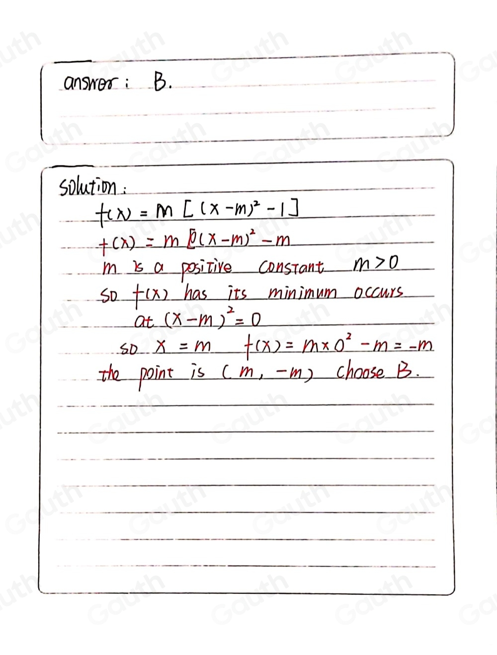 Solved: f(x)=m[(x-m)^2-1] In the function f defined above, m is a ...