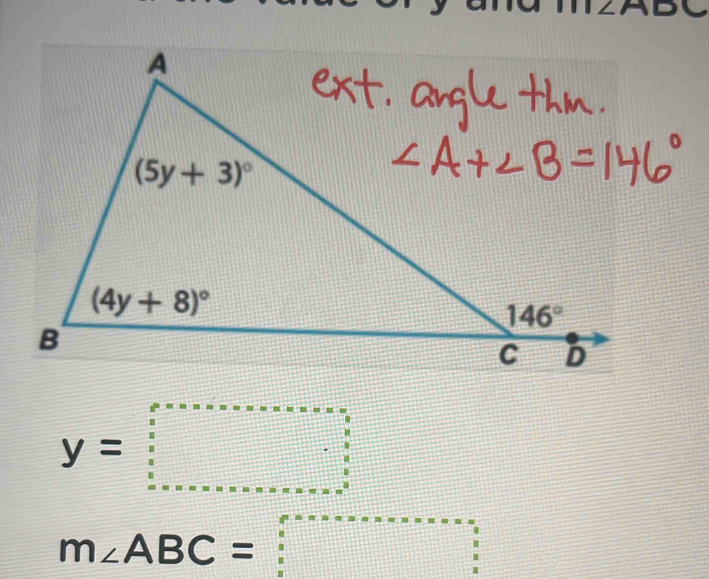 y=□
m∠ ABC=□