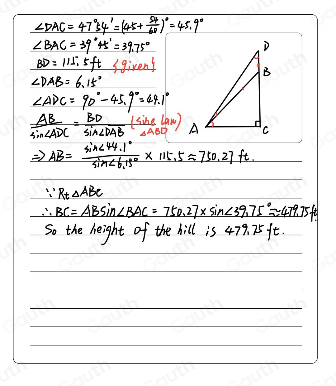 Solved: From a point A on level ground, the angles of elevation of the ...