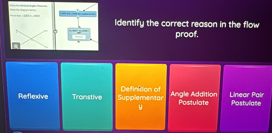 Solved: Prove the Vertical Angles Theorem. Given the diagram below ...