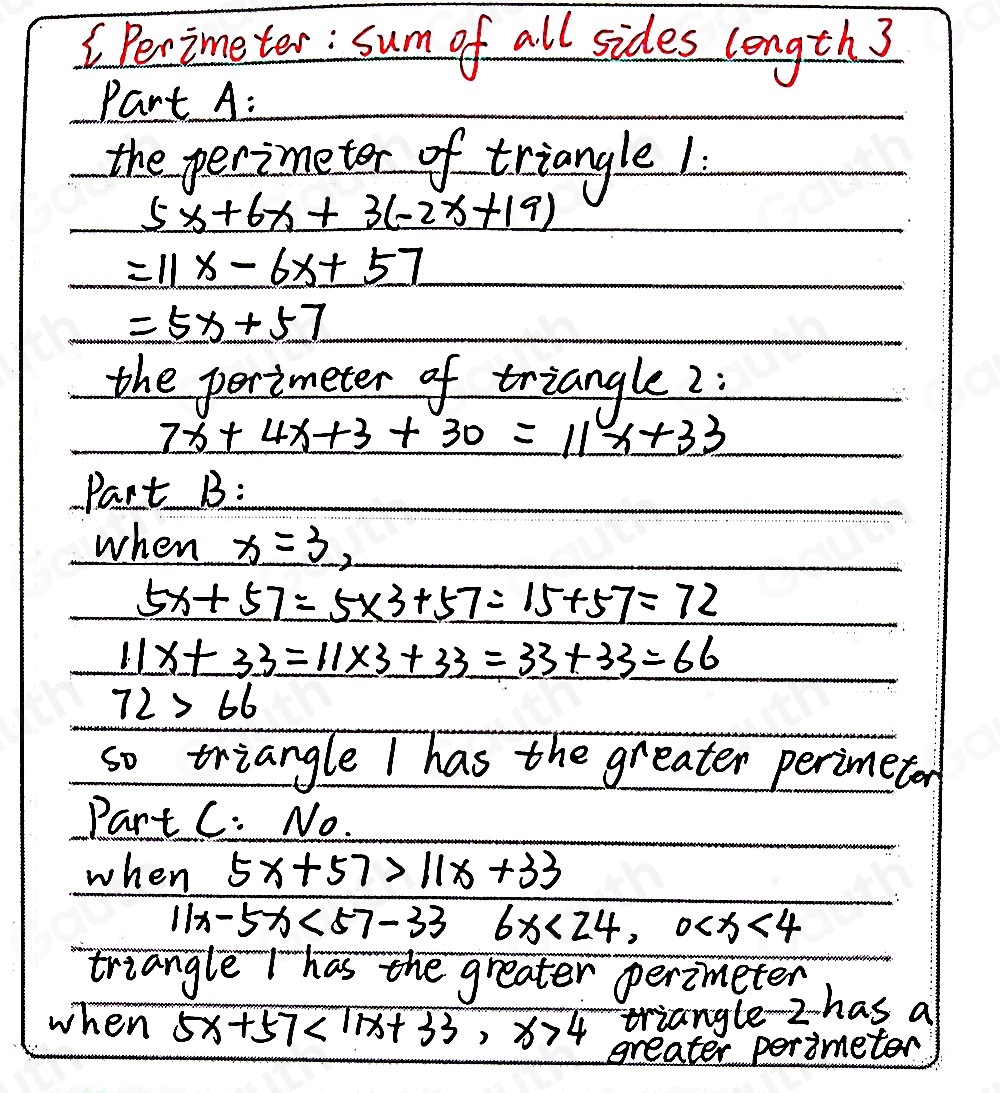 Solved: Algebraic Expression - Perimeter of Triangle The side lengths ...