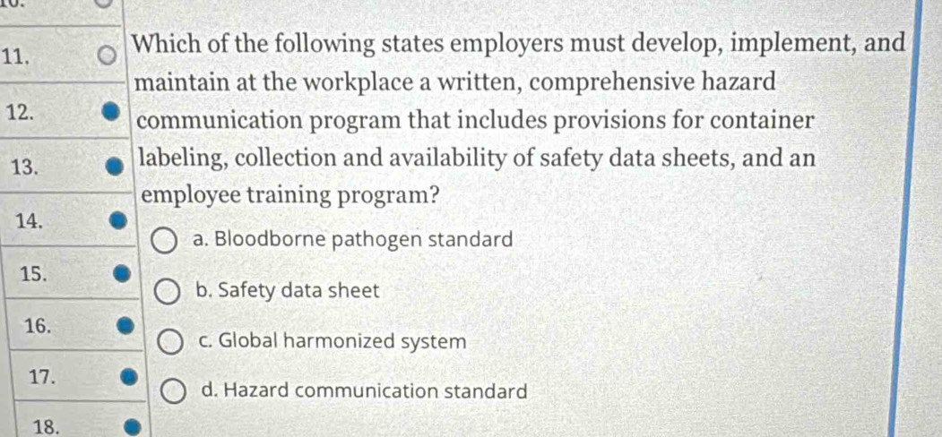 Solved: Which of the following states employers must develop, implement ...