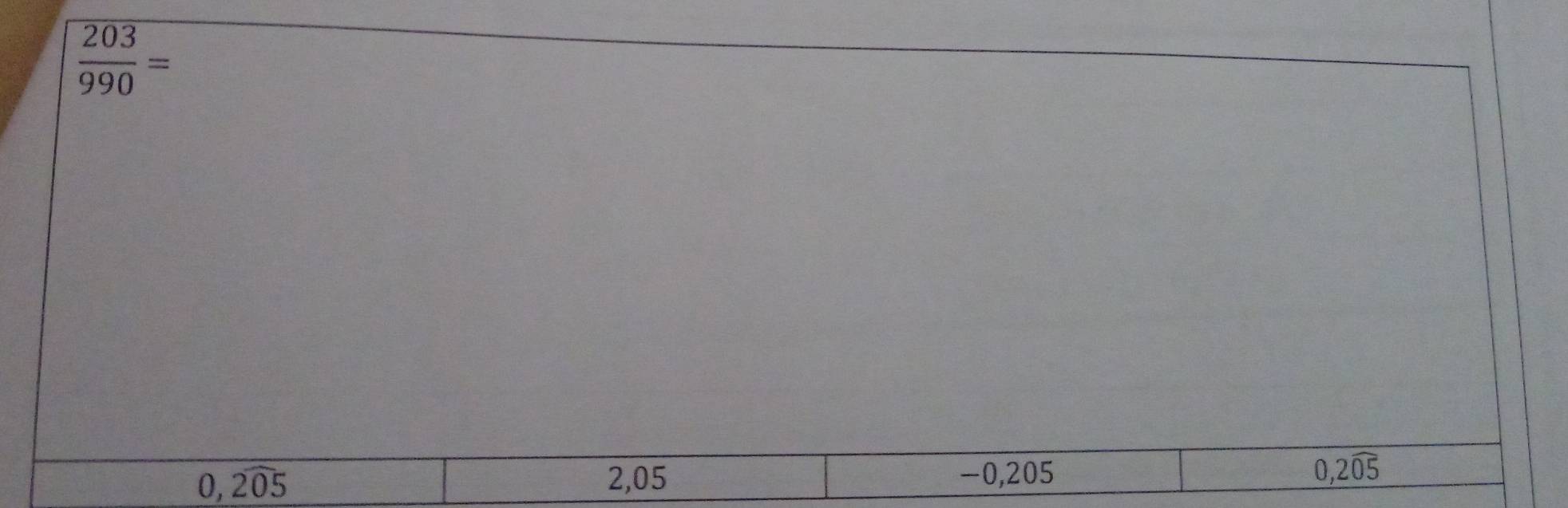  203/990 =
0,2widehat 05 2,05 -0,205 0,2widehat 05