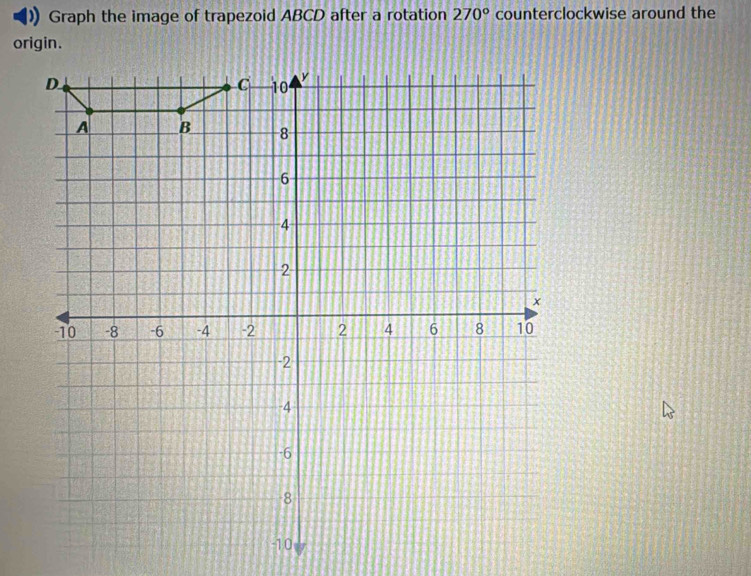 ) Graph the image of trapezoid ABCD after a rotation 270° counterclockwise around the