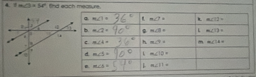 9 m∠ 3=54° fnd each measure.