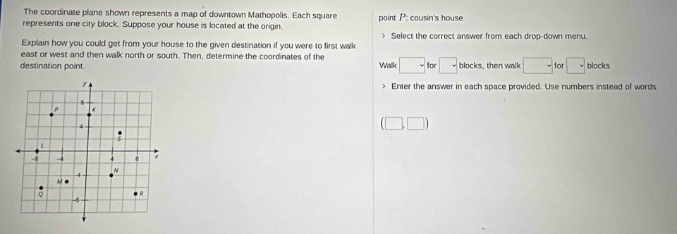 Solved: The coordinate plane shown represents a map of downtown ...