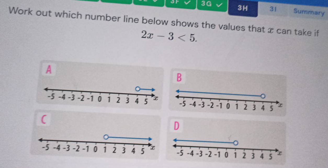 Solved: or 3G 3H 31 Summary Work out which number line below shows the ...