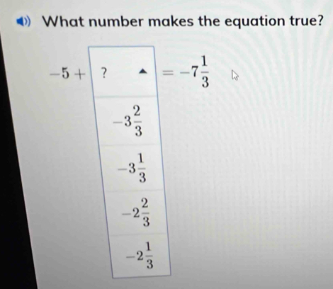 What number makes the equation true?
=-7 1/3 