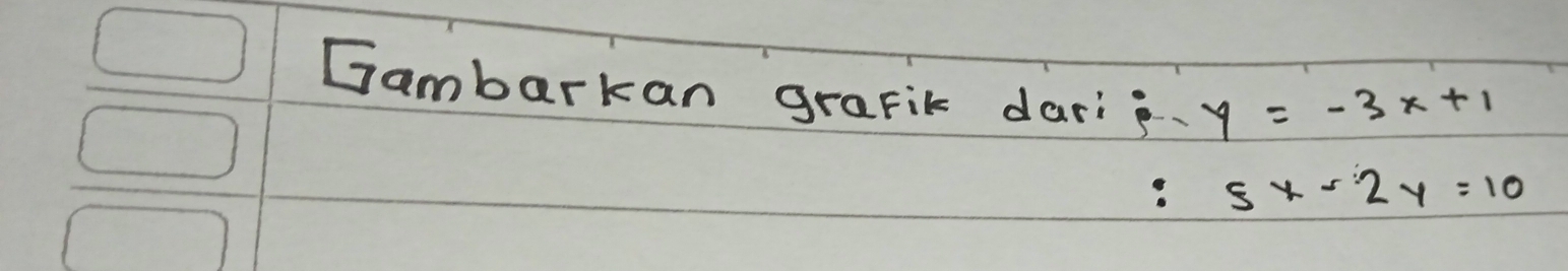 Gambarkan grafik dari. y=-3x+1
5x-2y=10