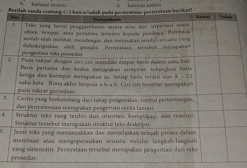 b. kalimat inversi d. kalimat ajakan
3.
4.
5.