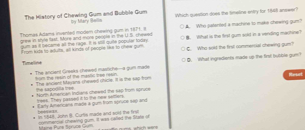 Solved: The History of Chewing Gum and Bubble Gum Which question does ...