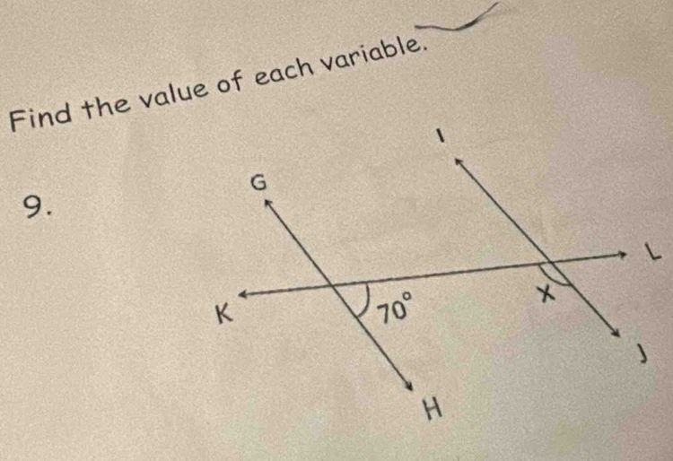 Find the value of each variable.
9.