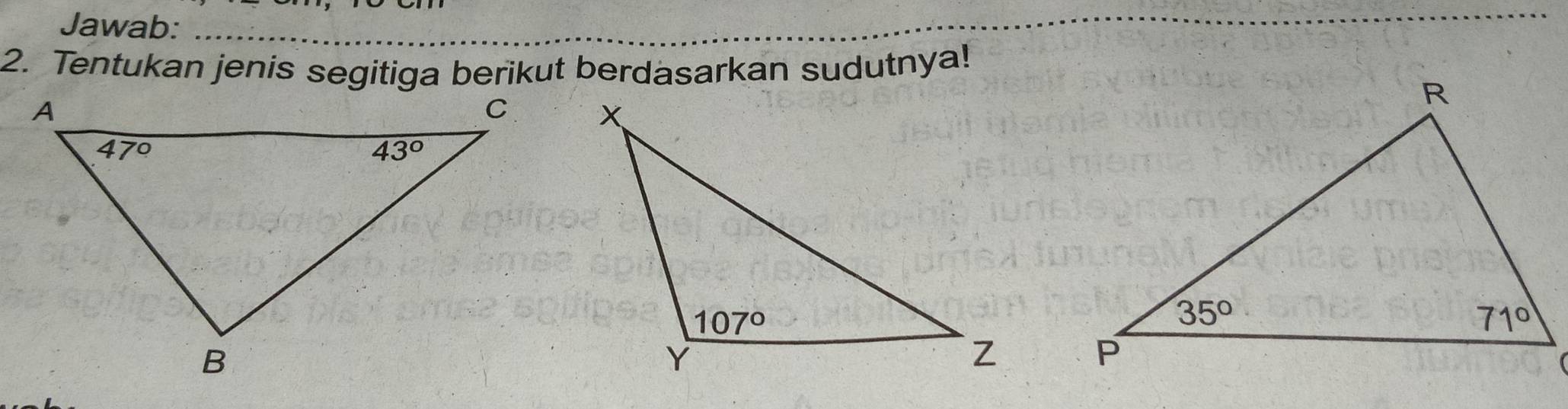 Jawab:_
2. Tentukan jenis segitiga berikut berdasarkan sudutnya!