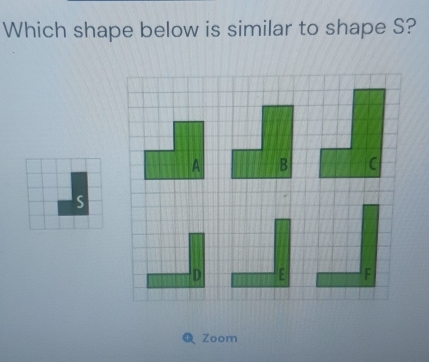 Which shape below is similar to shape S?
A B C
S
D
Zoom