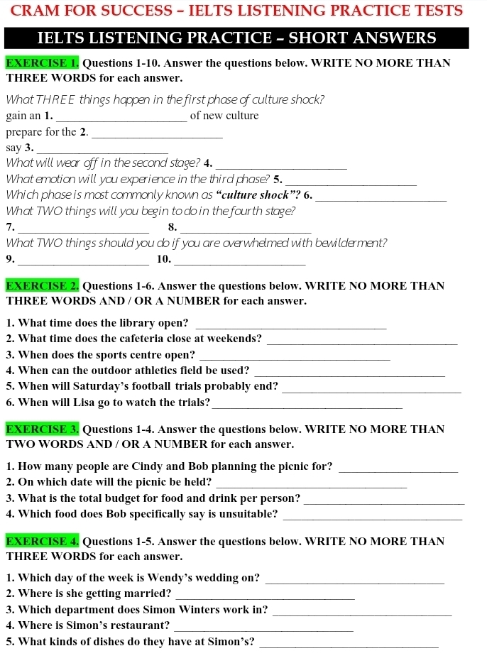 Solved: CRAM FOR SUCCESS - IELTS LISTENING PRACTICE TESTS IELTS ...