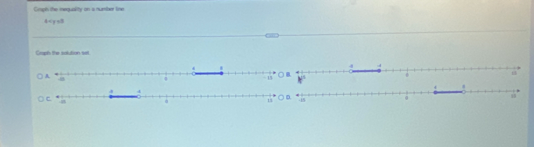 Cmphs the inequality on a number line
4
Graph the solution set