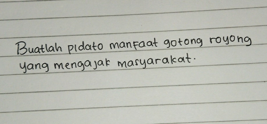 Buatlah pidato manfaat gotong royong 
yang mengajak masyarakat.