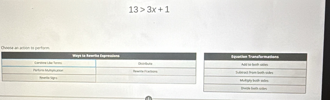 13>3x+1
Choose an action to perfor