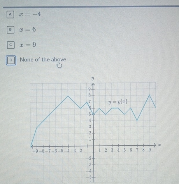 A x=-4
B x=6
C x=9
D None of the above