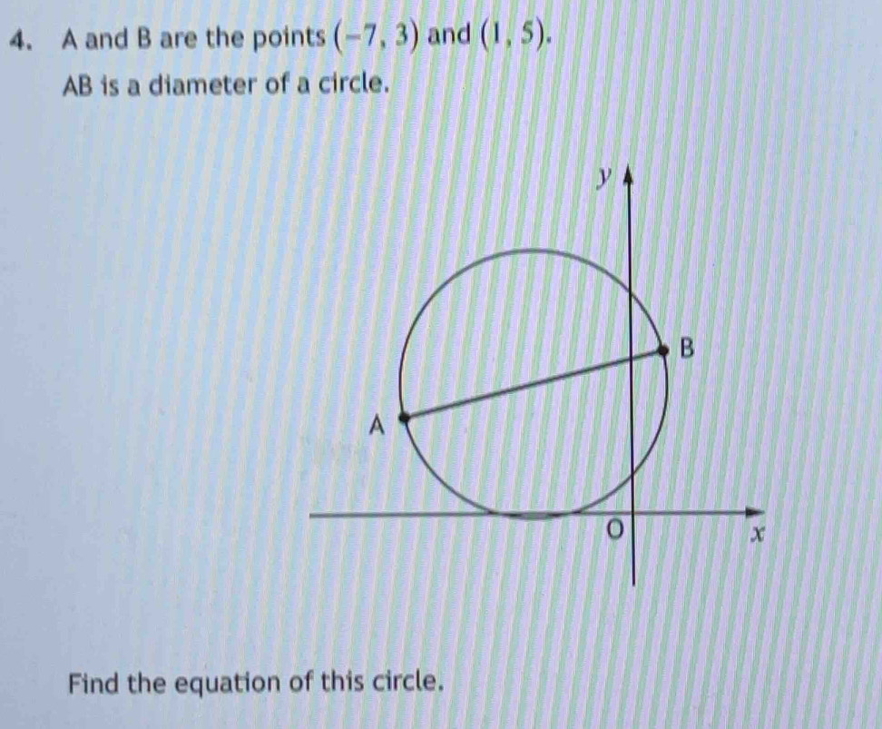 Solved: A and B are the points (-7,3) and (1,5). AB is a diameter of a ...