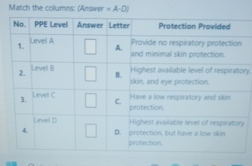 Match the columns: (Answer =A-D)
ry,
y