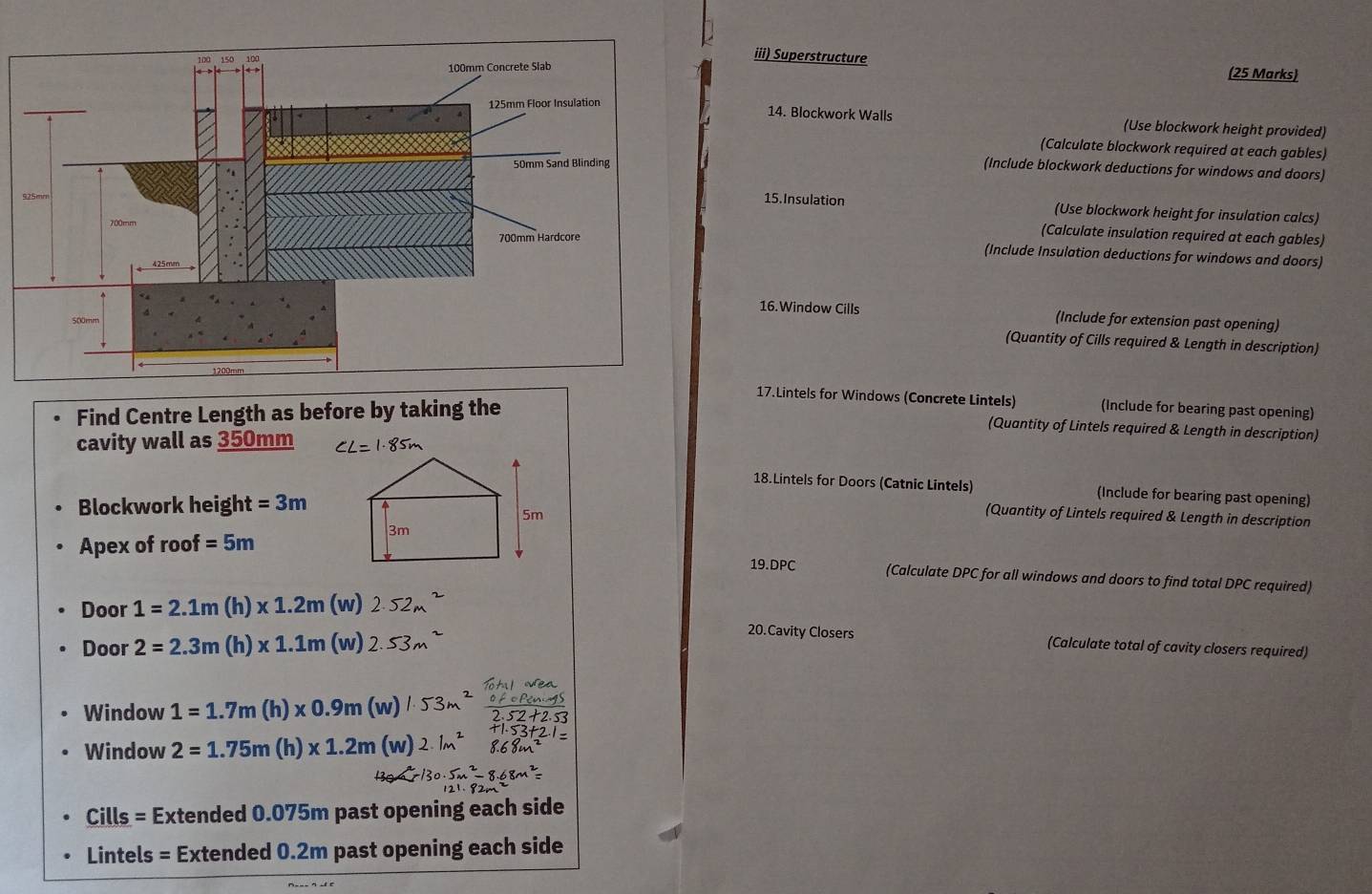 Solved: iii) Superstructure (25 Marks) 14. Blockwork Walls (Use ...
