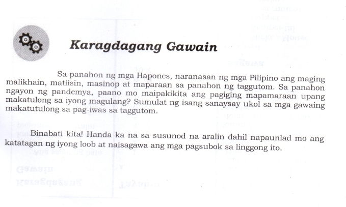 Solved: Karagdagang Gawain Sa panahon ng mga Hapones, naranasan ng mga ...