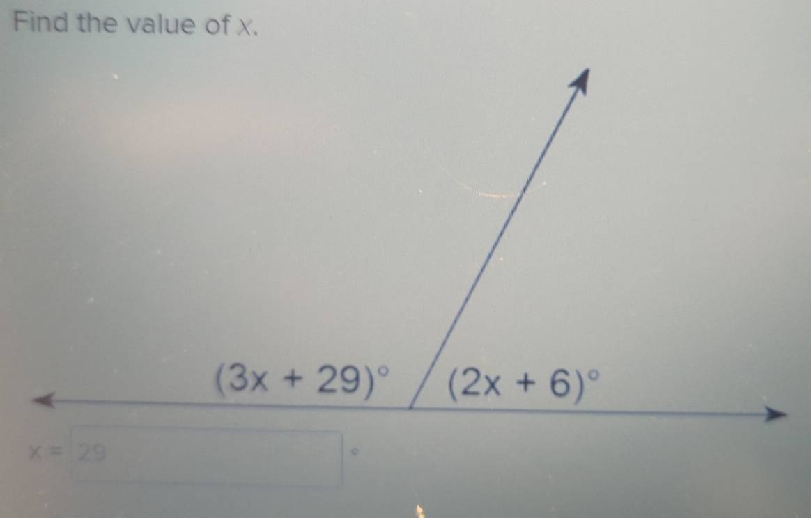 Find the value of x.
x=29°