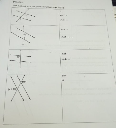 Practice
Find m∠ 1 and m∠ 2 Tel