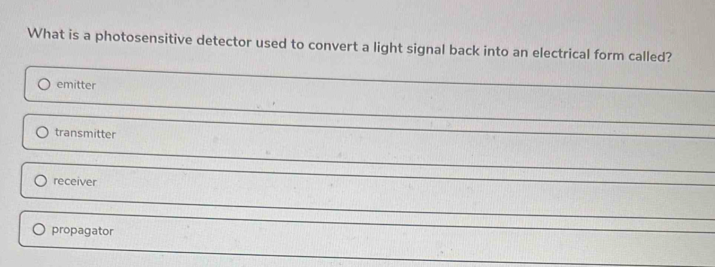 Solved: What is a photosensitive detector used to convert a light ...