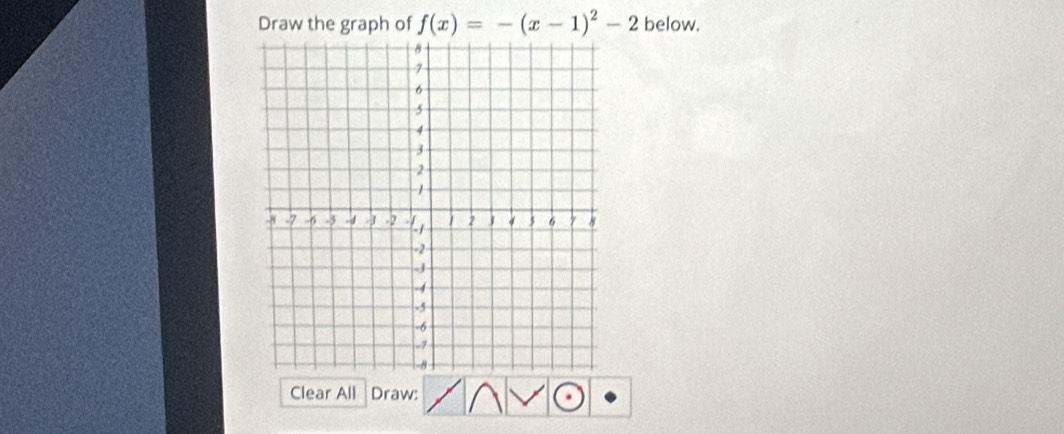 Draw the graph of f(x)=-(x-1)^2-2 below. 
Clear All Draw: