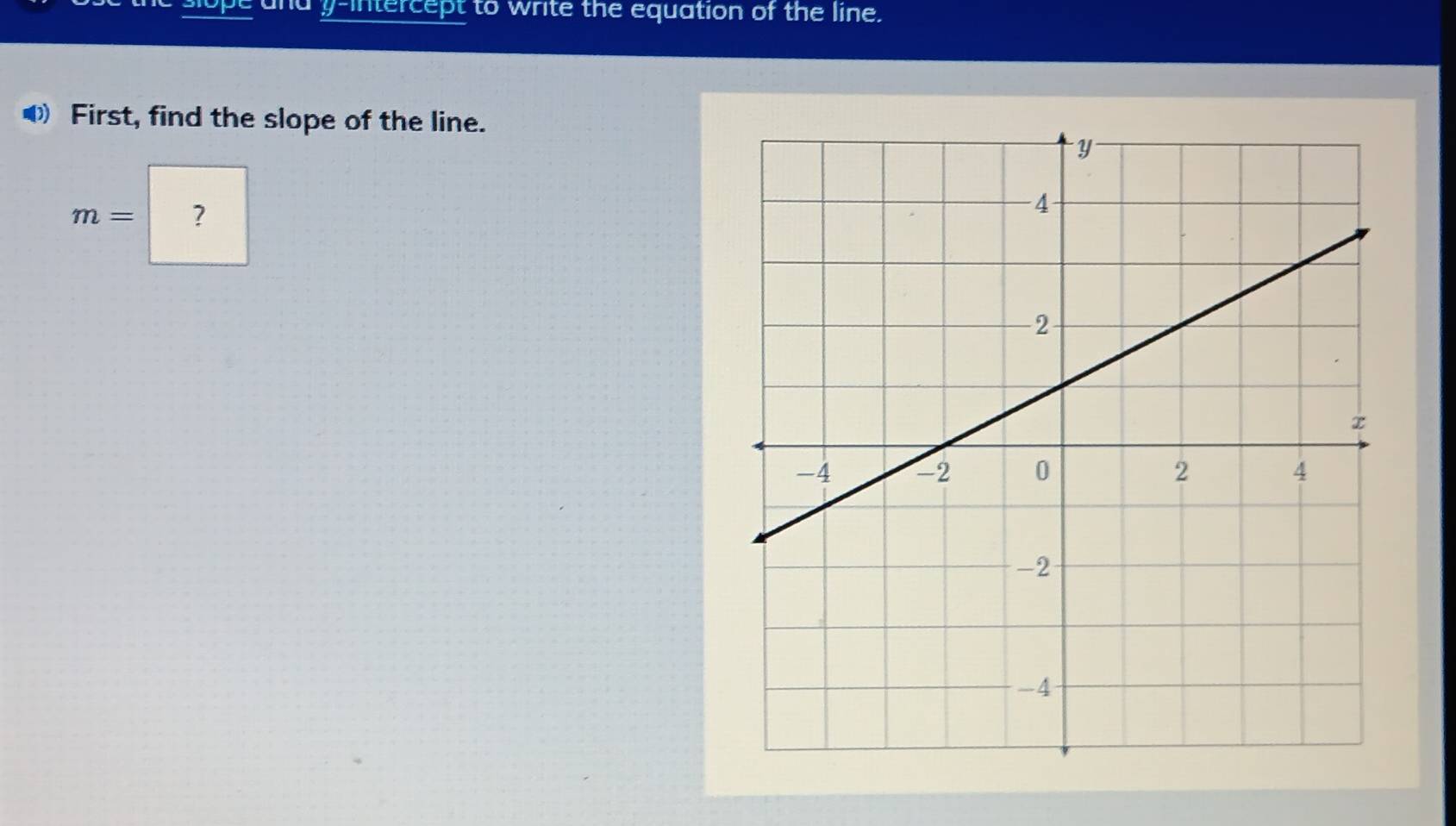 a y-intercept to write the equation of the line. 
④ First, find the slope of the line.
m= ?