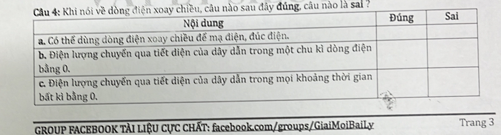 đây đúng, câu nào là sai ? 
GROUP FACEBOOK TÀI LIÊU CỤC CHẤT: facebook.com/groups/GiaiMoiBaiLy Trang 3