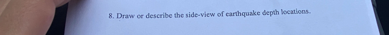 Draw or describe the side-view of earthquake depth locations.