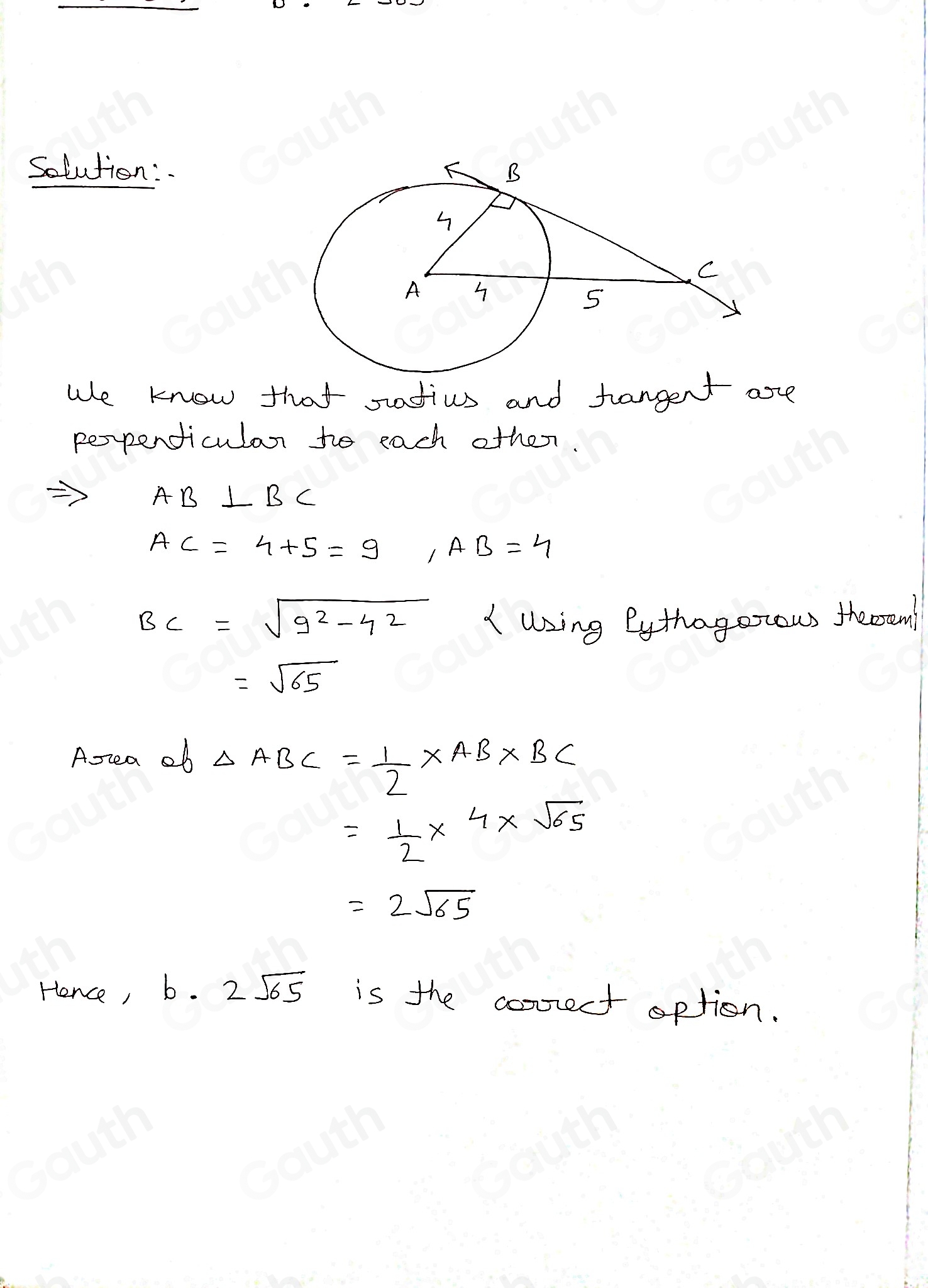 Solved: SAT/ACT. Line m is tangent to Circle A at B. What is the area ...