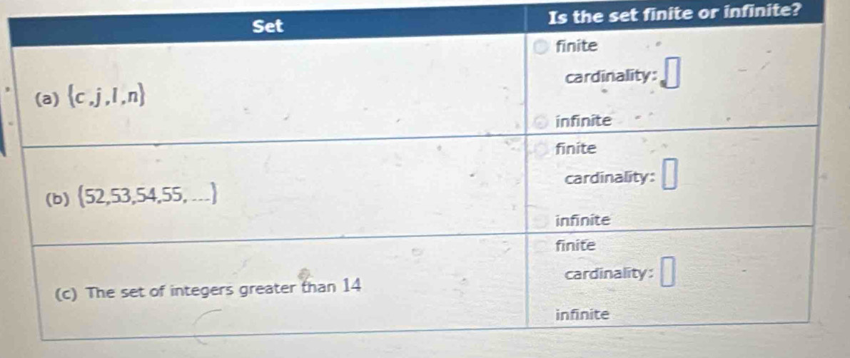 Is the set finite or infinite?