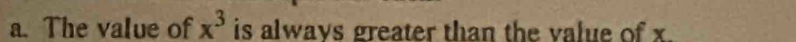 The value of x^3 is alwavs greater than the value of x.
