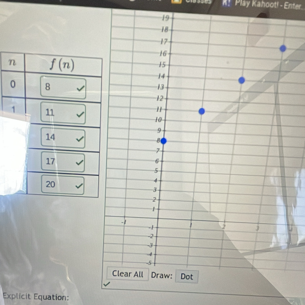K! Play Kahoot! - Enter.
Explicit Equation: