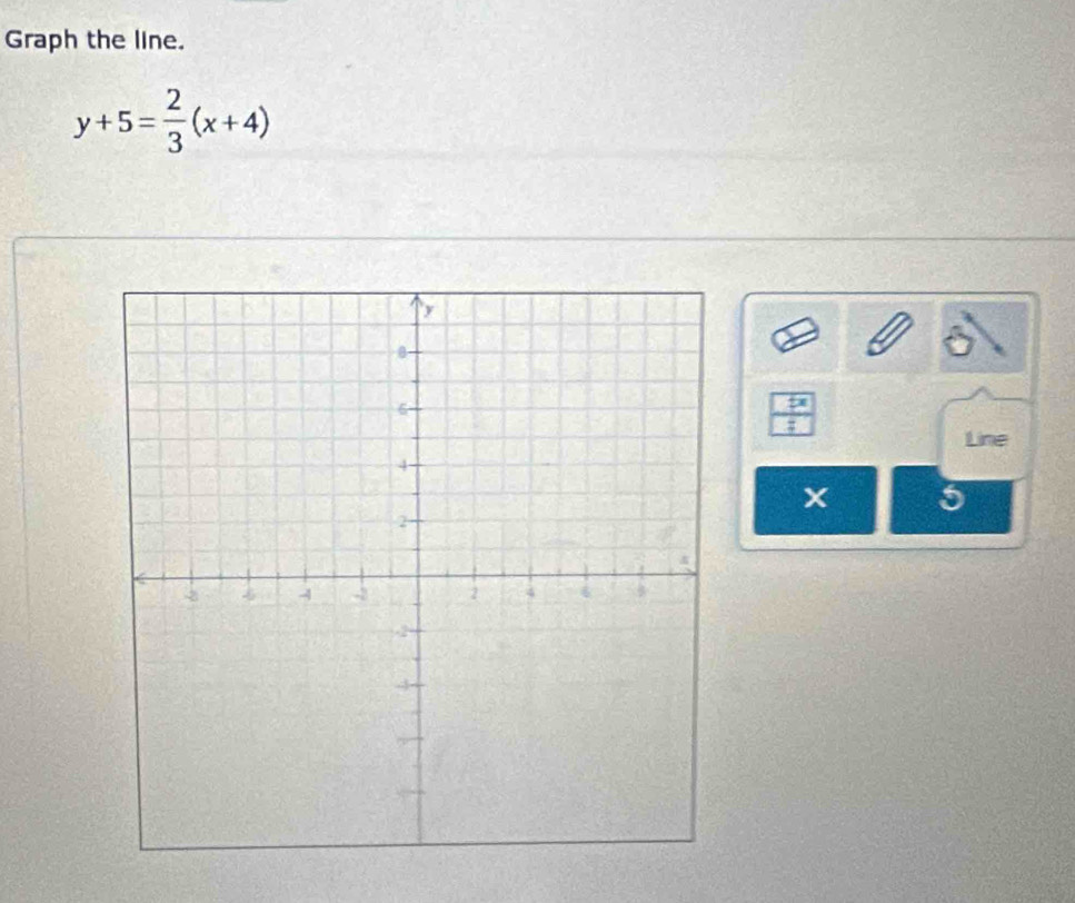 Graph the line.
y+5= 2/3 (x+4)
24
Line
X 5