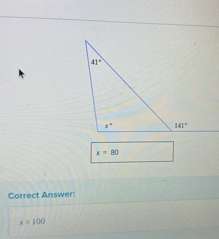 x=80
Correct Answer:
x=100