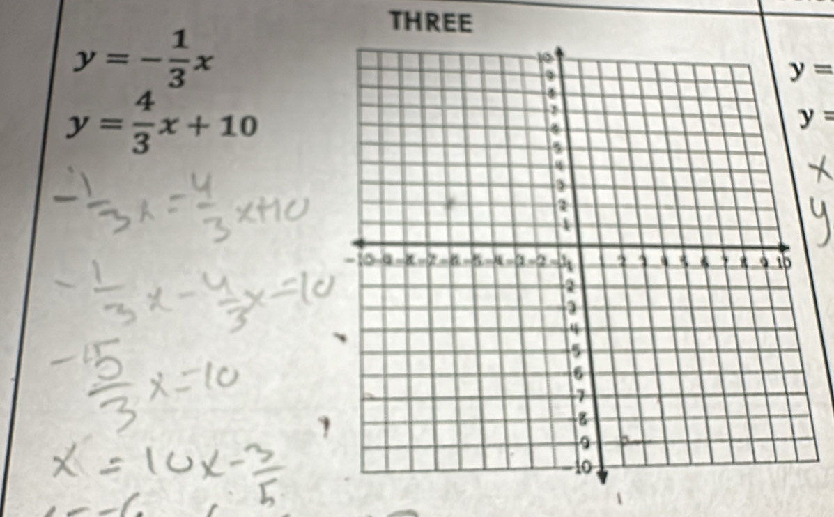 THREE
y=- 1/3 x
y=
y= 4/3 x+10
y=