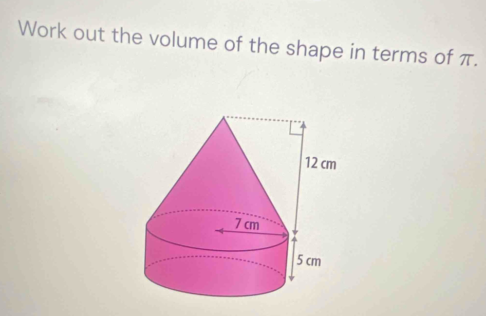 Work out the volume of the shape in terms of π.