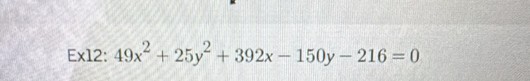 Ex12: 49x^2+25y^2+392x-150y-216=0