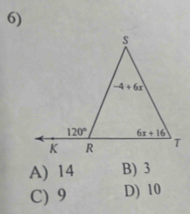 A) 14 B) 3
C) 9
D) 10