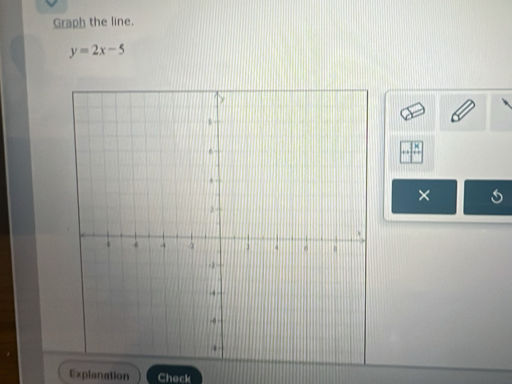 Graph the line.
y=2x-5
× 
Explanation Check