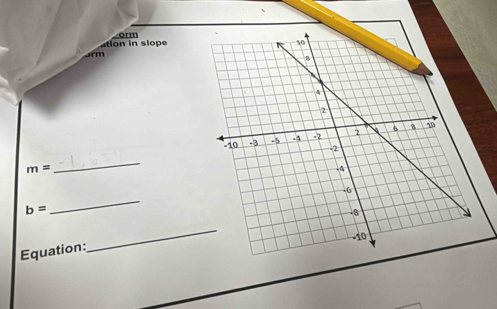 orm 
ation in slope 
orm
m=
_
b=
_ 
Equation:_