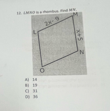 A) 14
B 19
C) 31
D) 36